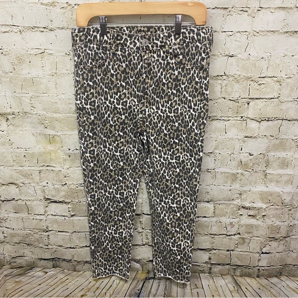 American Eagle Beige Brown Leopard Print Hi Rise Cut Off Jeggings - Picture 1 of 6